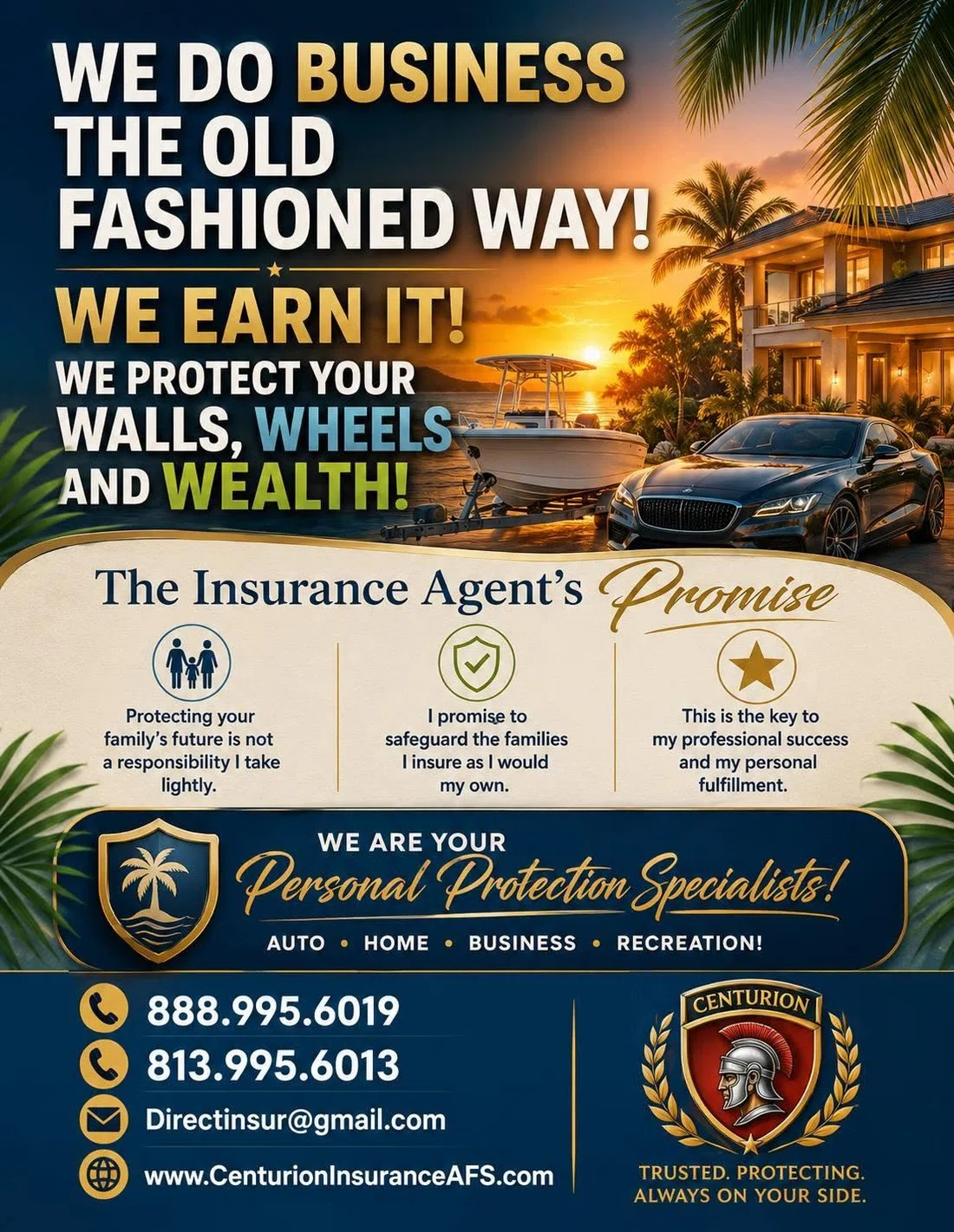Centurion Insurance campaign centered on traditional service and personal protection.