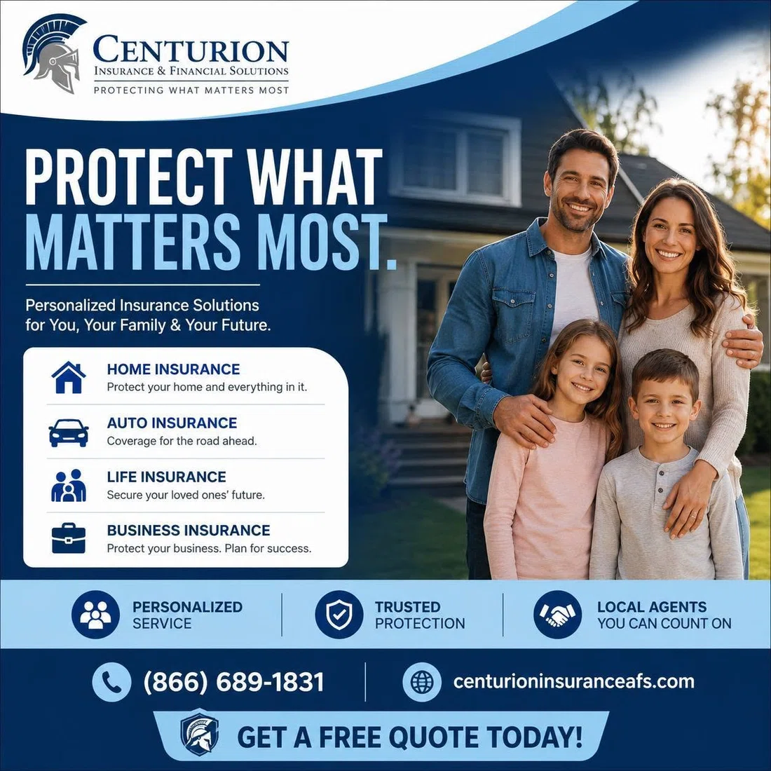 Centurion Insurance family protection campaign for home, auto, life and business insurance.