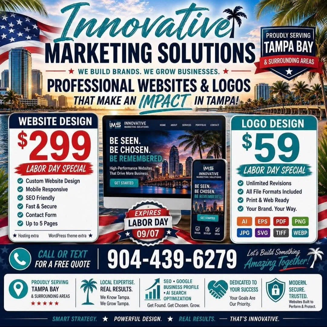 Labor Day promotional campaign for Innovative Marketing Solutions website and logo design services.