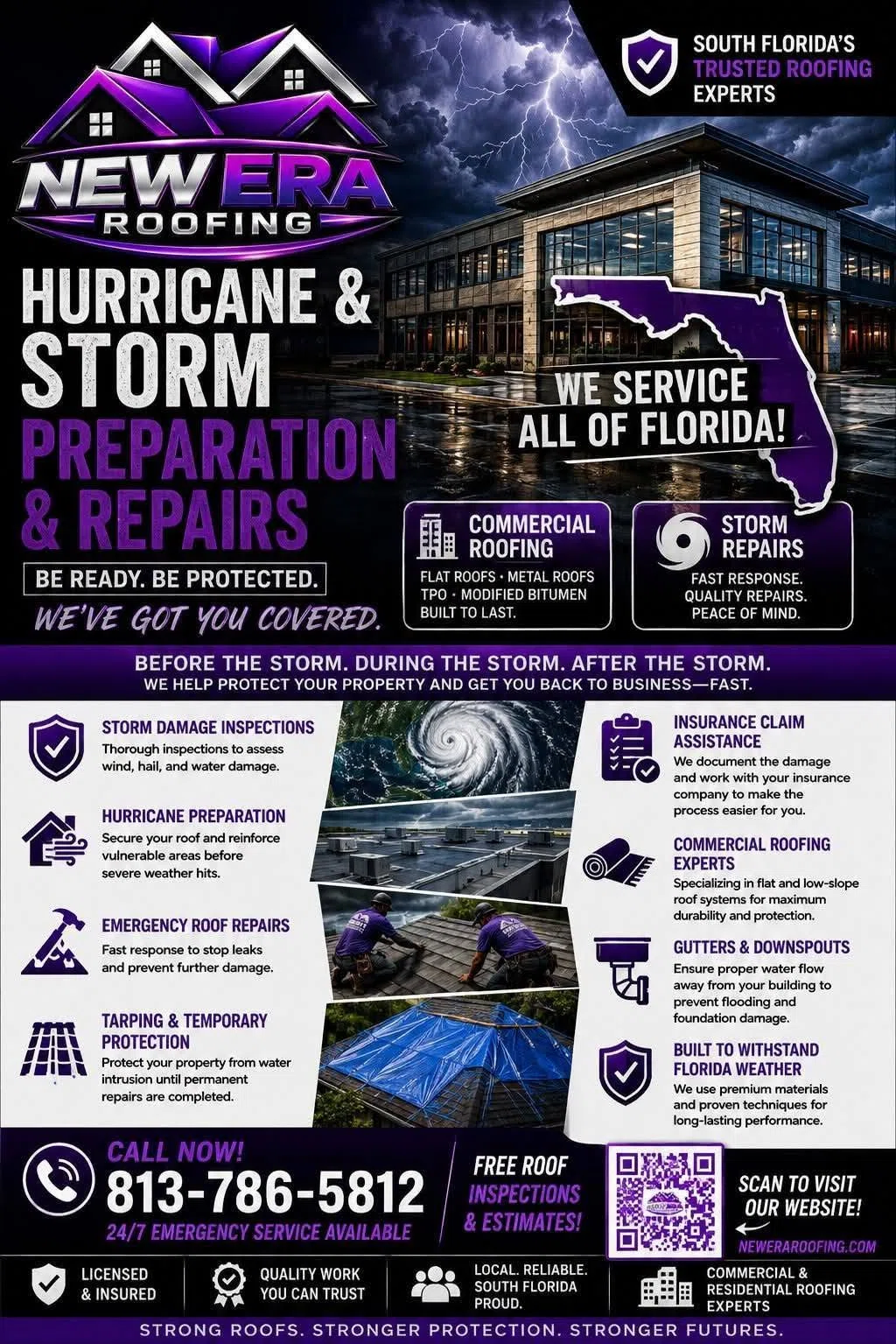 New Era Roofing hurricane and storm preparation campaign for commercial properties.