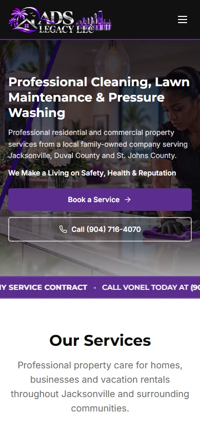 ADS Legacy LLC website mobile homepage preview