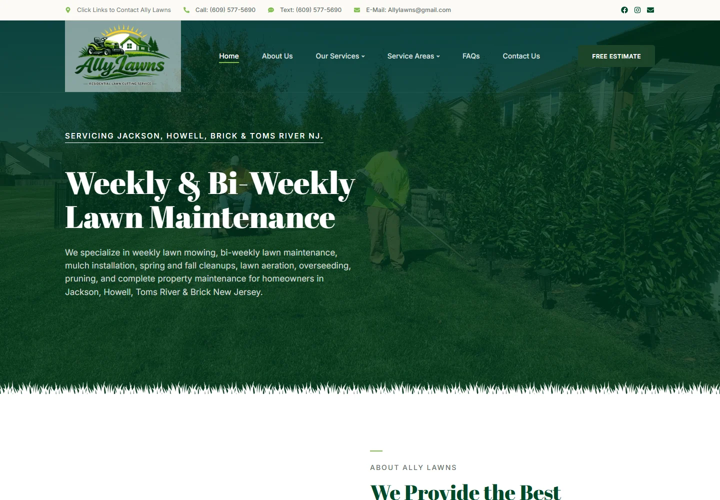 Ally Lawns New Jersey website homepage design