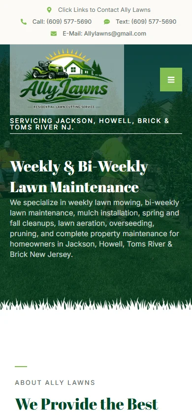 Ally Lawns website mobile preview