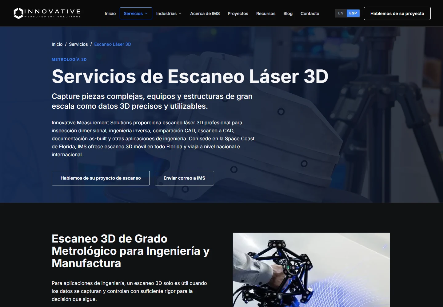Actual FL-IMS Spanish 3D Laser Scanning service page