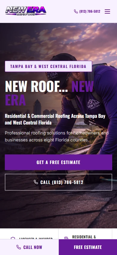 New Era Roofing website mobile preview