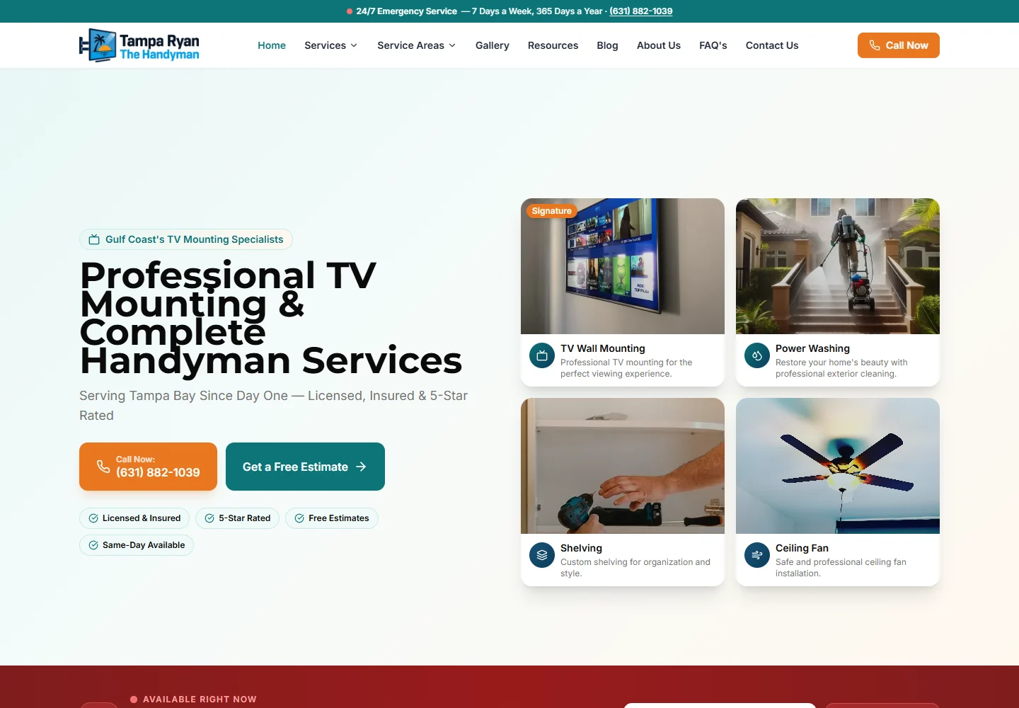 Ryan The Florida Handyman website homepage design