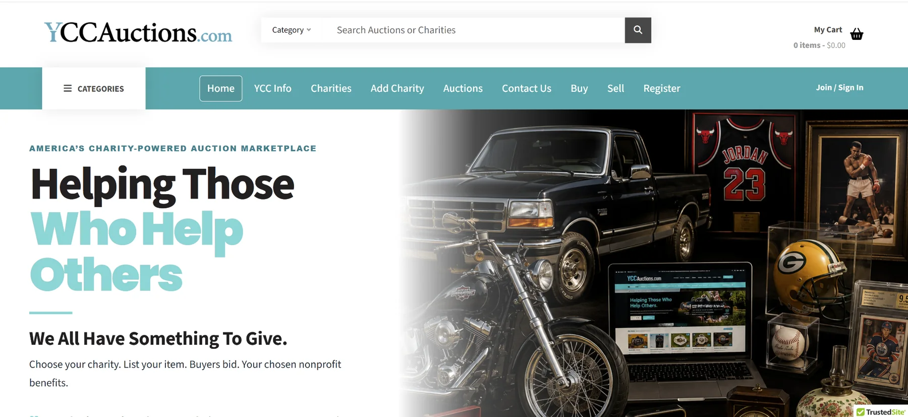 Your Choice Charities auction marketplace homepage